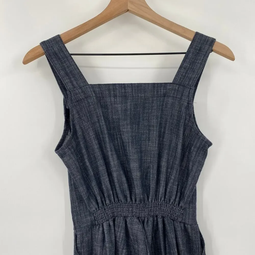 Nooworks Denim Overall Jumpsuit Wide Leg Sleeveless Chambray Dark Wash Womens XS - Picture 6 of 9